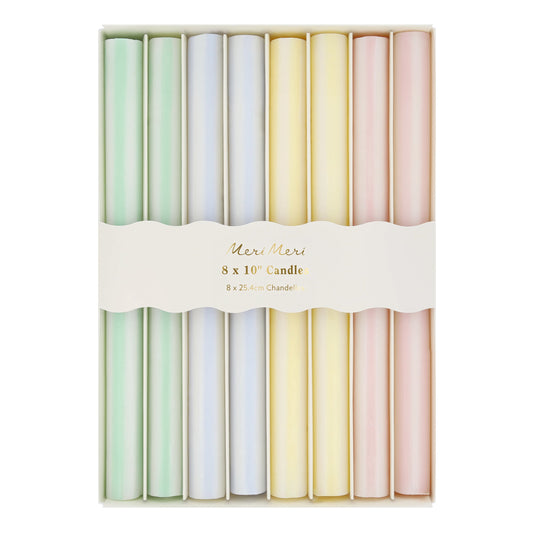 Pastel Striped Table Candles, Set of 8