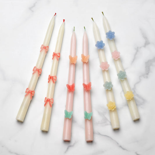 Pink Bow Taper Candles, Set of 2