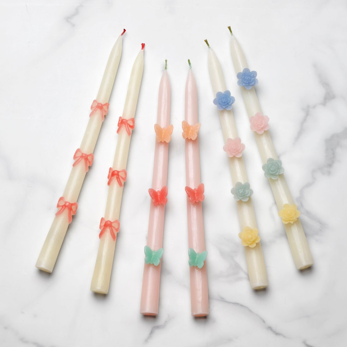 Pastel Flowers Taper Candles, Set of 2