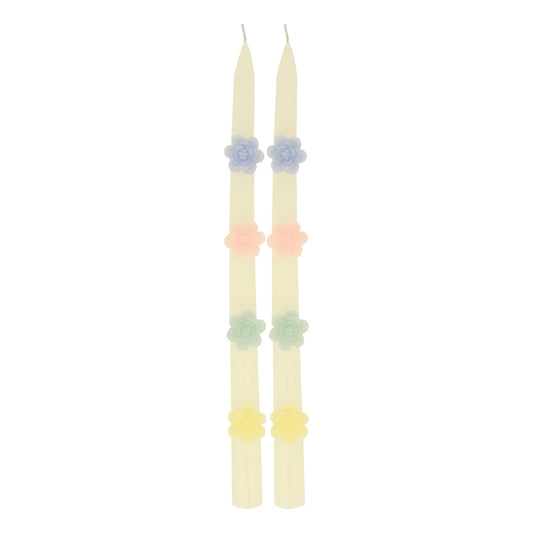 Pastel Flowers Taper Candles, Set of 2