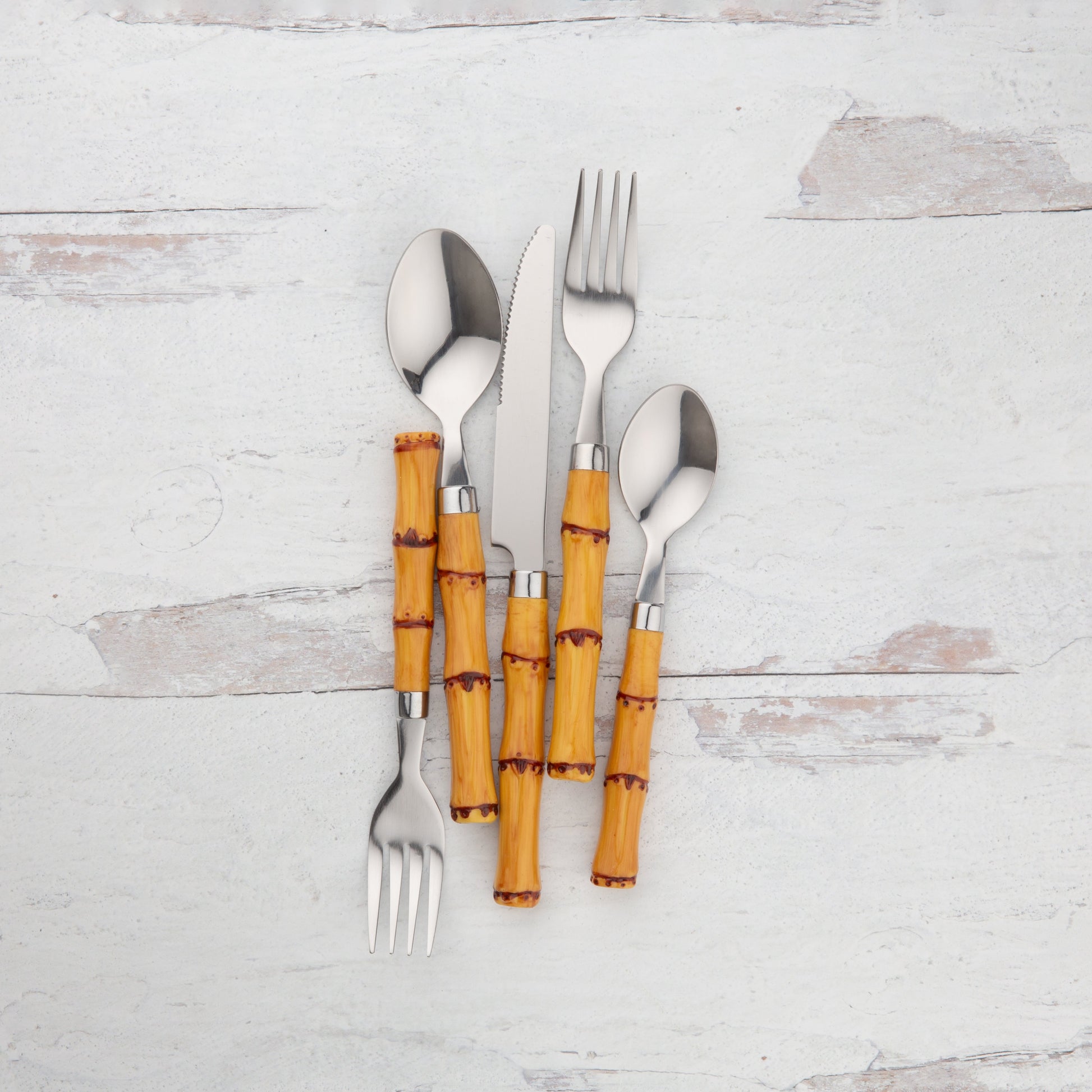 Bamboo Plastic Handle 20-Piece Flatware Set