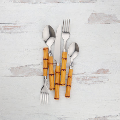Bamboo Plastic Handle 20-Piece Flatware Set