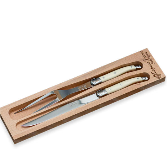 Carving Set Ivory with Wood Tray