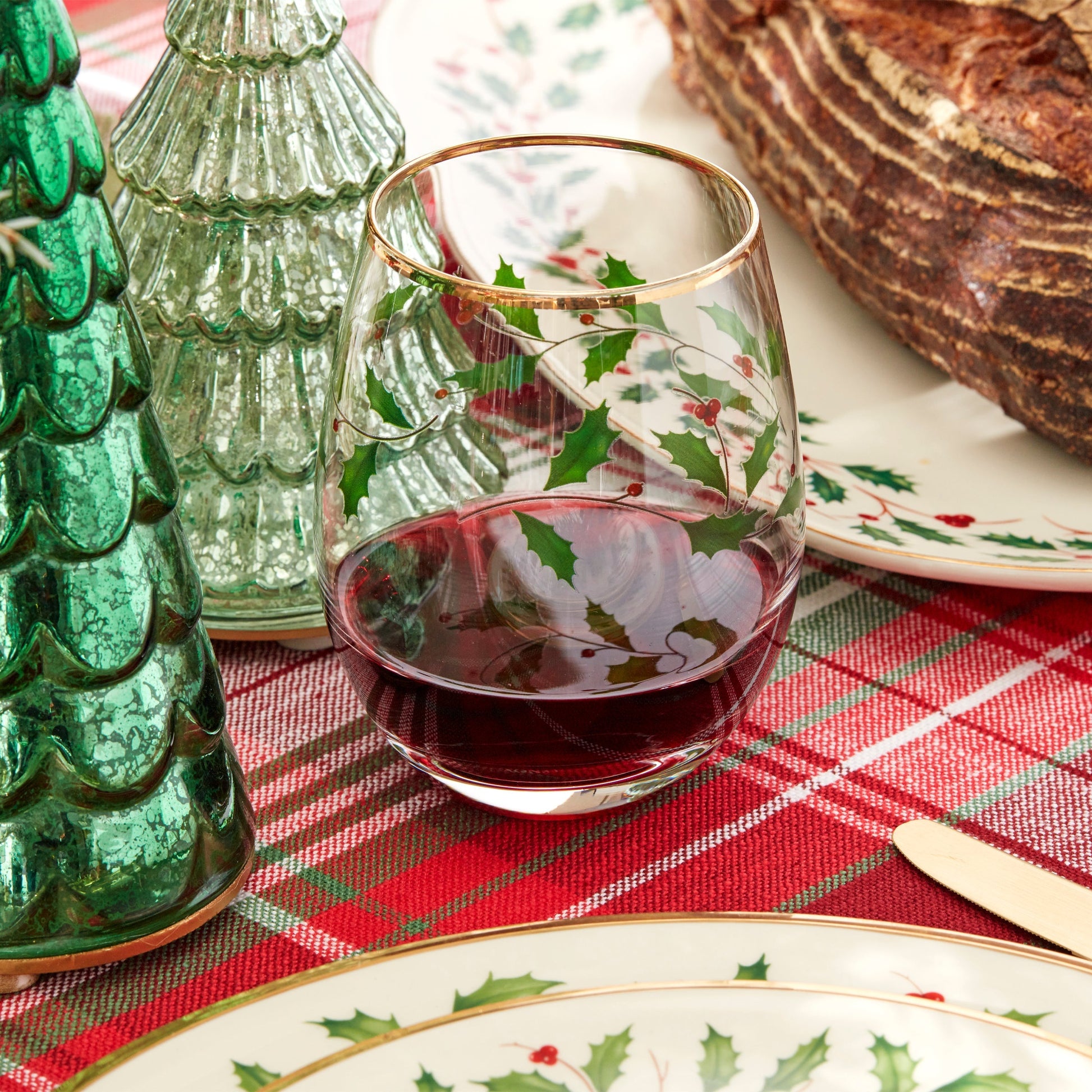 Holiday Stemless Wine Glasses, Set of 4