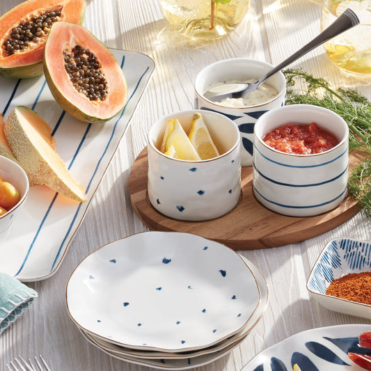 Blue Bay Snack Bowls with Wood Tray, Set of 3