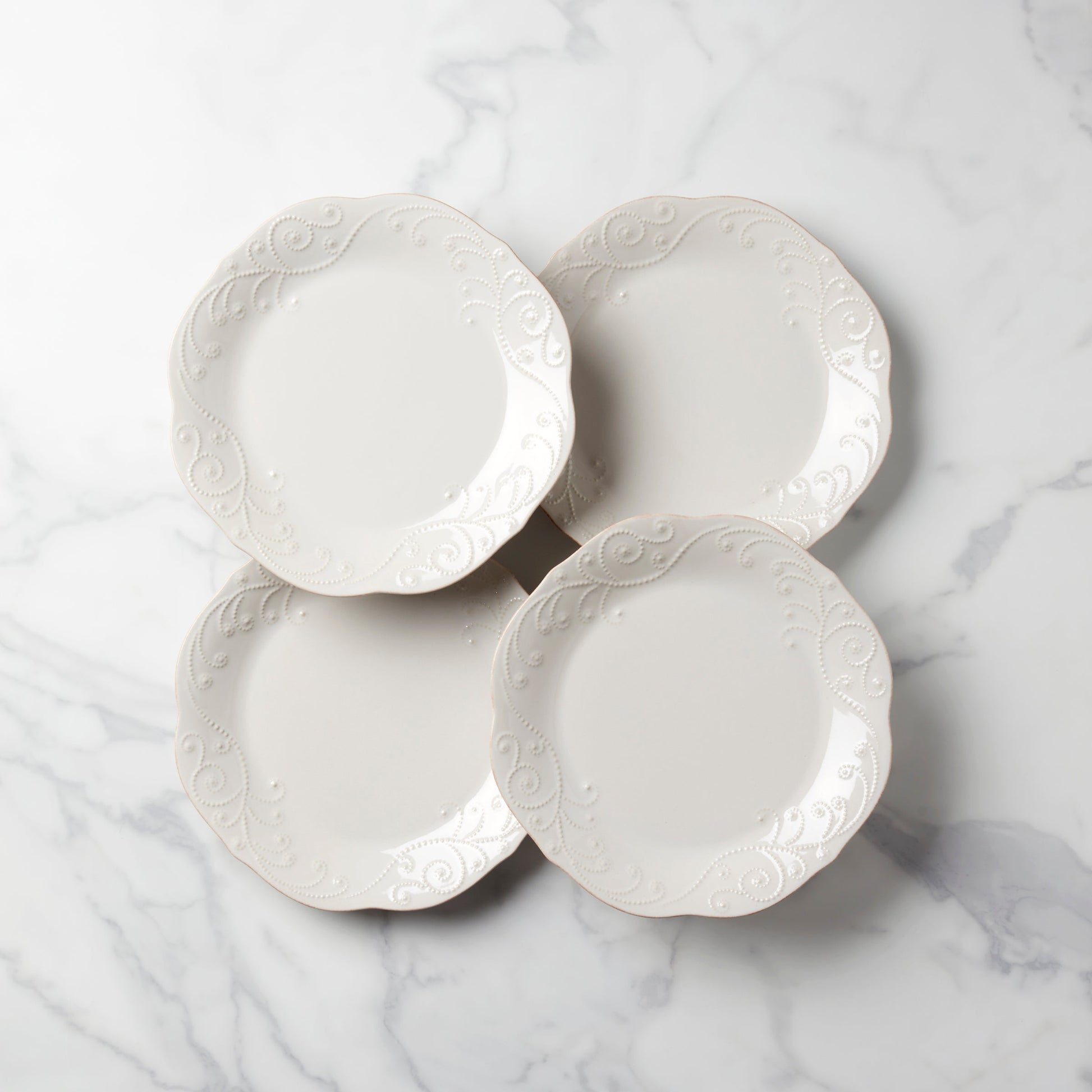 French Perle White Dinner Plates, Set of 4