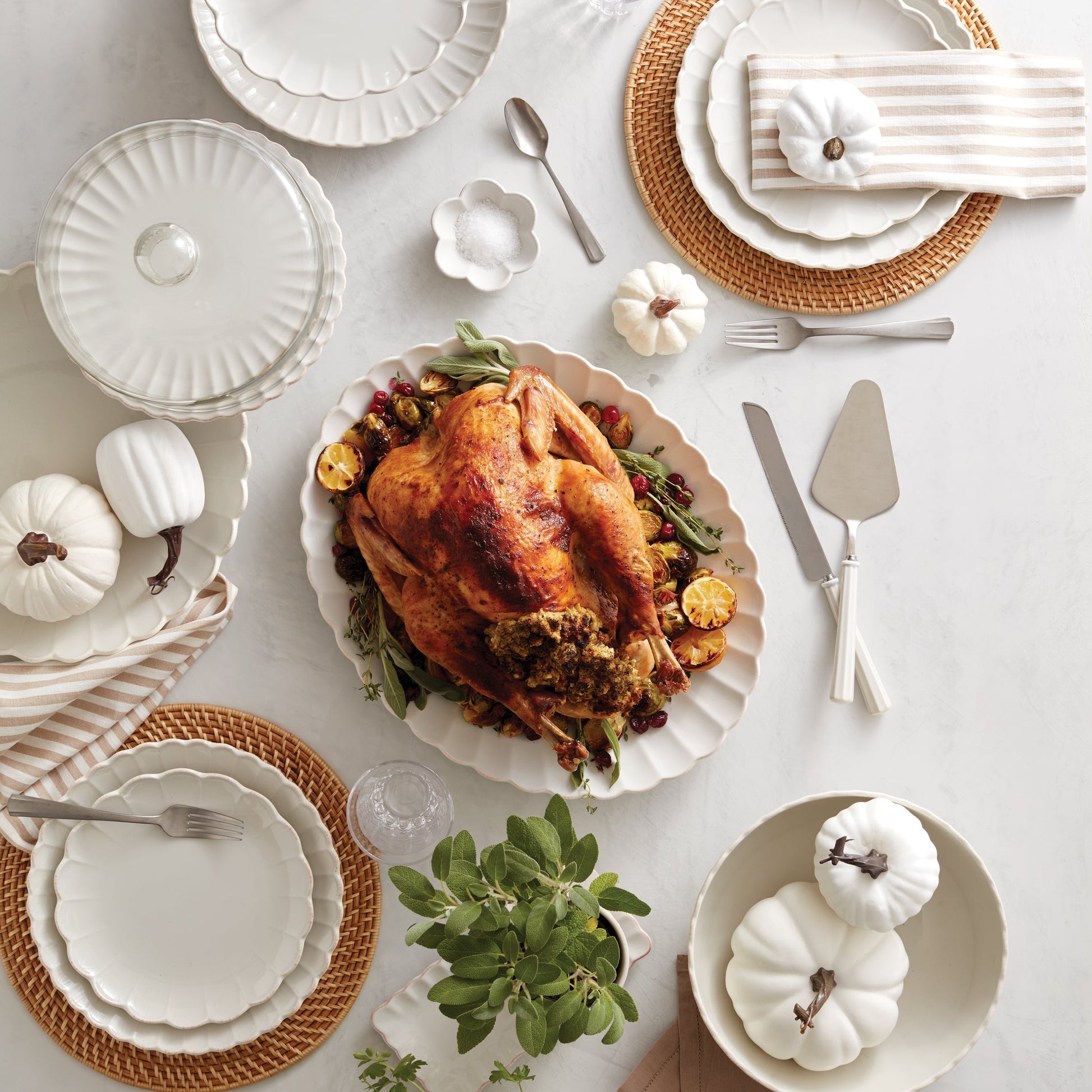 French Perle White Carved Turkey Platter