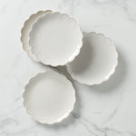 French Perle Scallop White Accent Plates, Set of 4