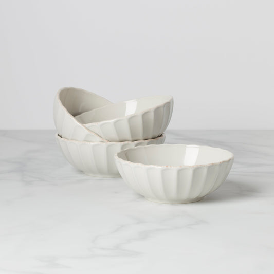 French Perle Scallop White All-Purpose Bowls, Set of 4