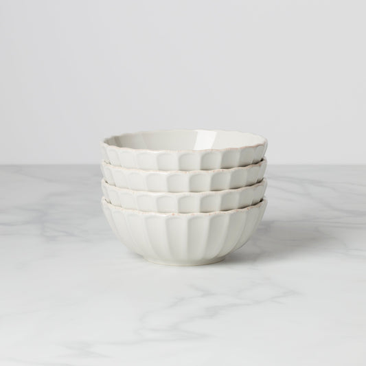 French Perle Scallop White All-Purpose Bowls, Set of 4