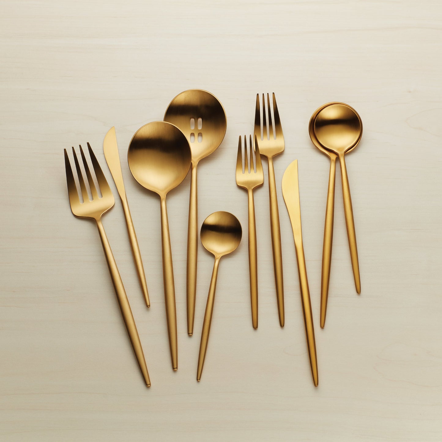 Zephyr Gold Satin 45-Piece Flatware Set