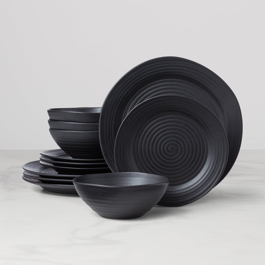Ridge Black 12-Piece Dinnerware Set