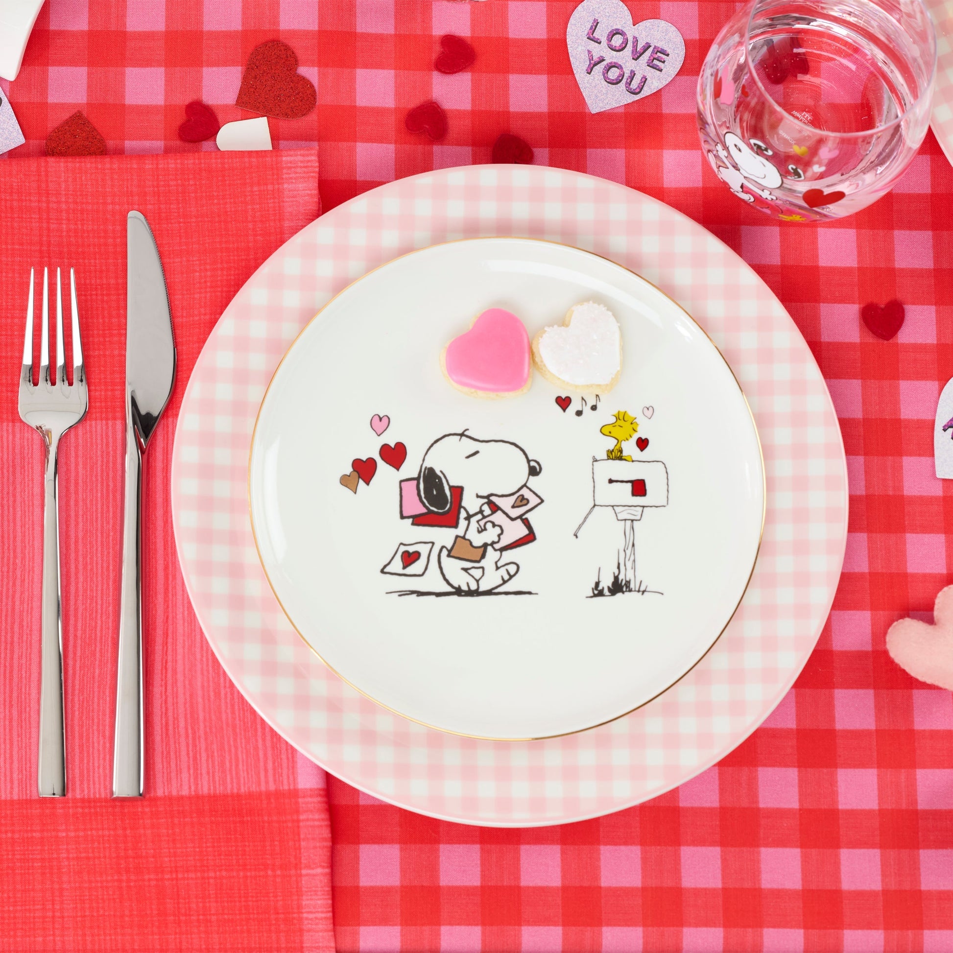 Gingham Pink Dinner Plates, Set of 4