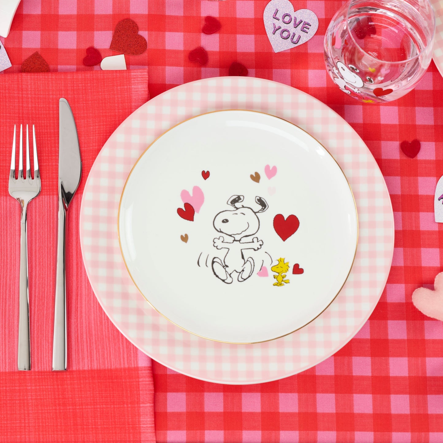 Gingham Pink Dinner Plates, Set of 4