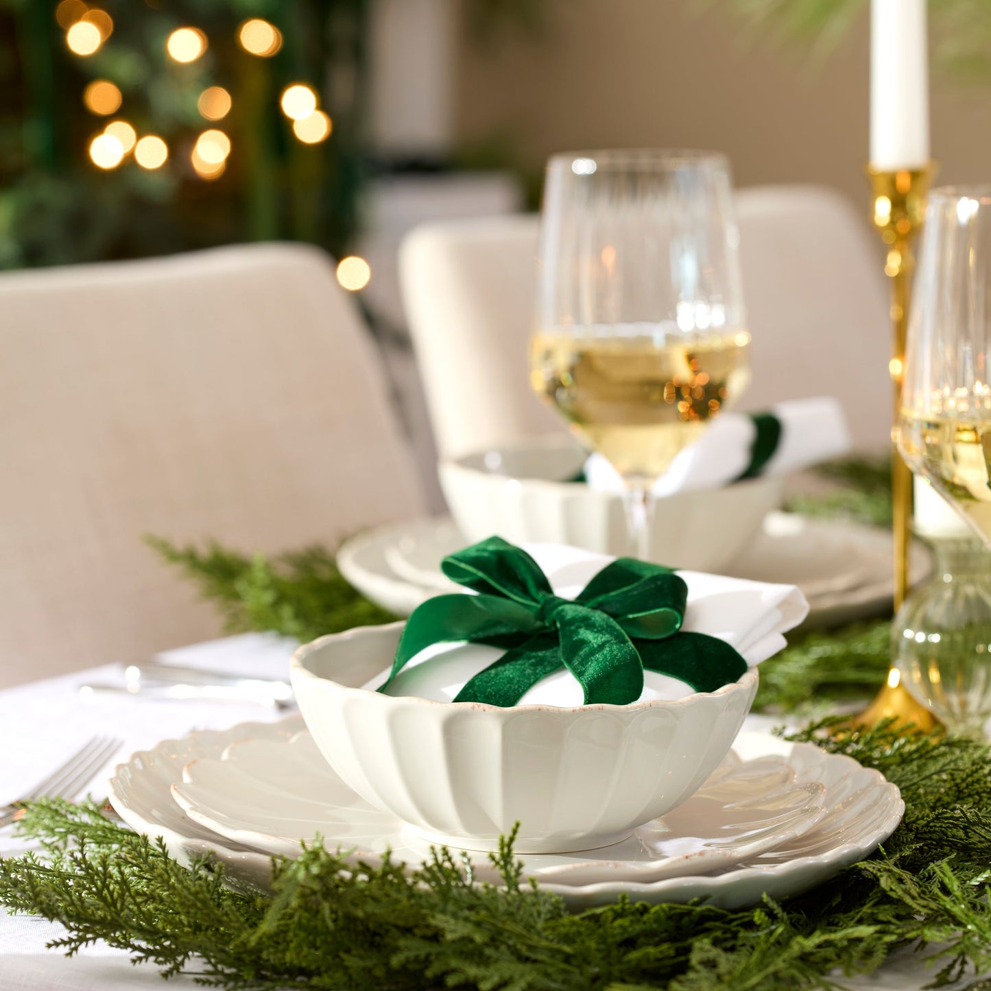 French Perle Scallop White All-Purpose Bowls, Set of 4