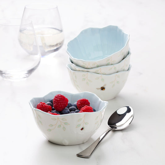 Butterfly Meadow Floral Blue Dessert Bowls, Set of 4