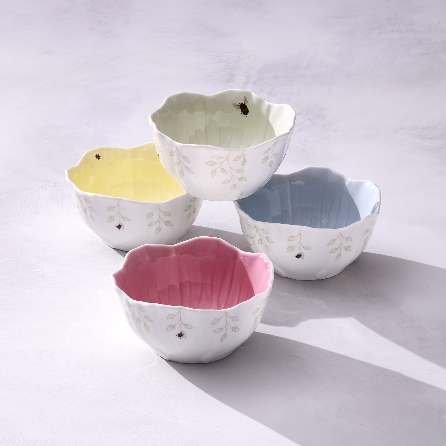 Butterfly Meadow Floral Green Dessert Bowls, Set of 4