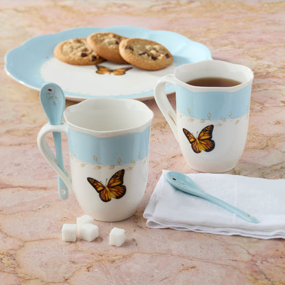 Butterfly Meadow Blue Mugs with Spoons, Set of 2