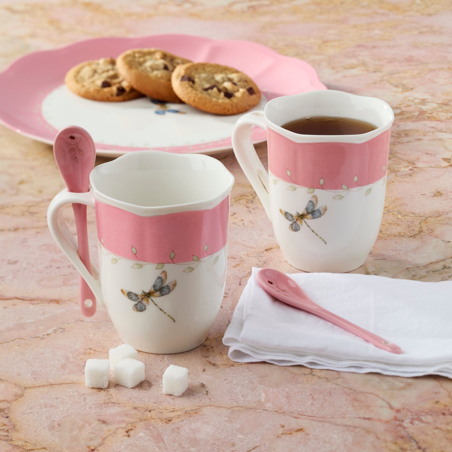 Butterfly Meadow Color Mugs with Spoons, Set of 8