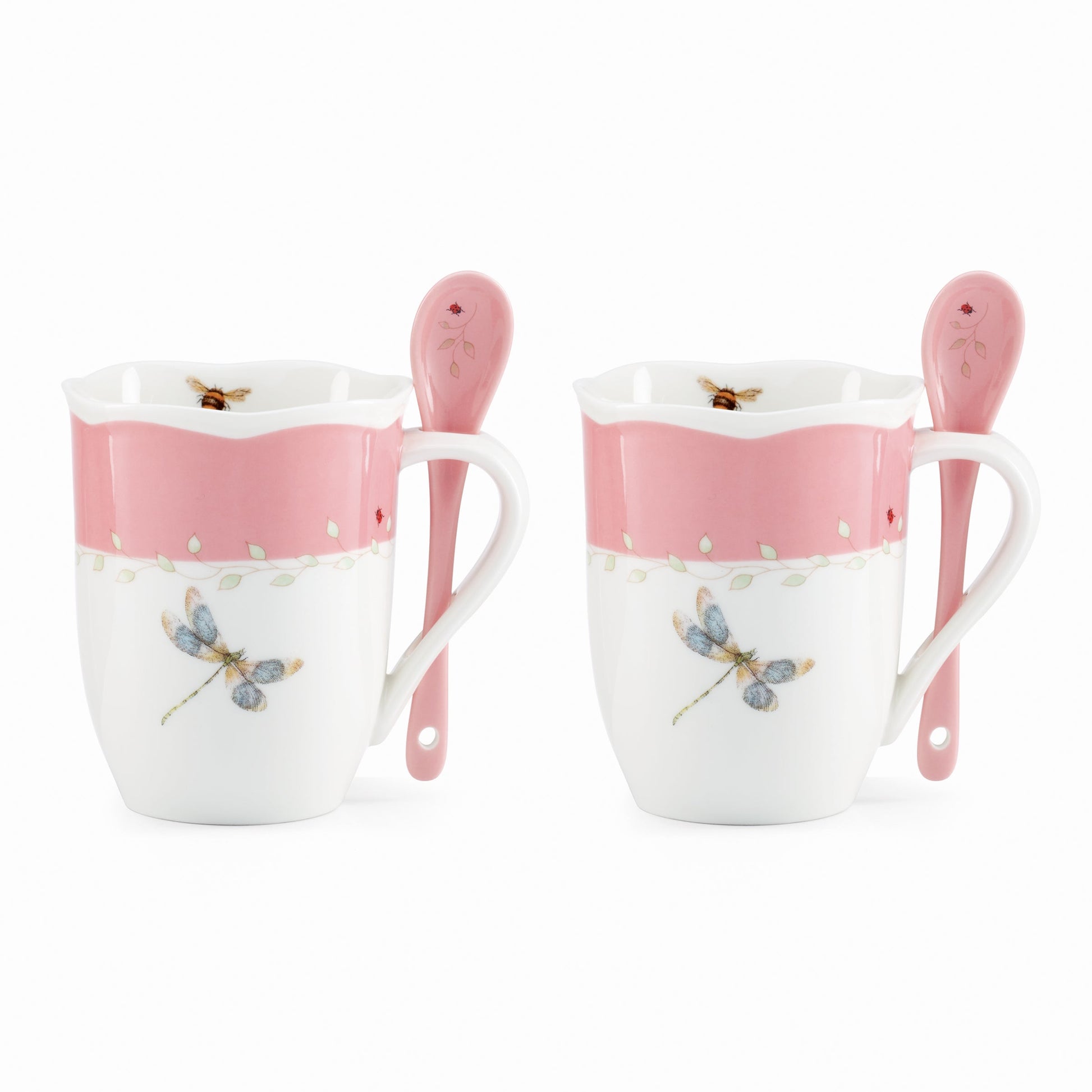 Butterfly Meadow Color Mugs with Spoons, Set of 8