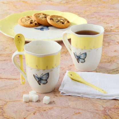 Butterfly Meadow Color Mugs with Spoons, Set of 8