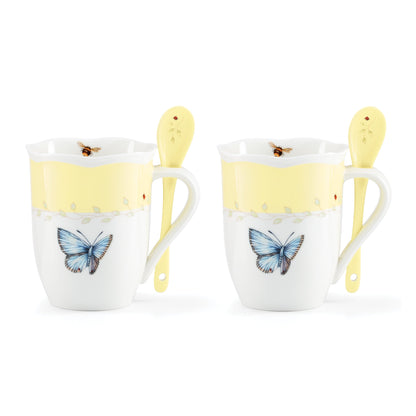 Butterfly Meadow Color Mugs with Spoons, Set of 8