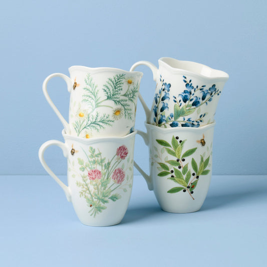 Butterfly Meadow Herbs Mugs, Set of 4