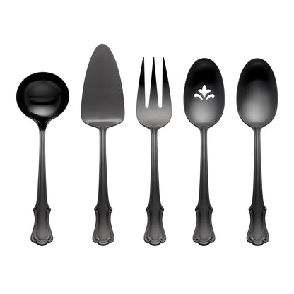 James Street Black Satin 5-Piece Hostess Set