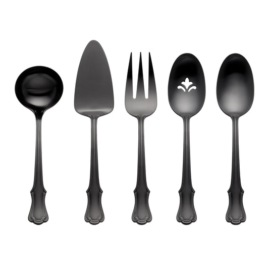 James Street Black Satin 5-Piece Hostess Set
