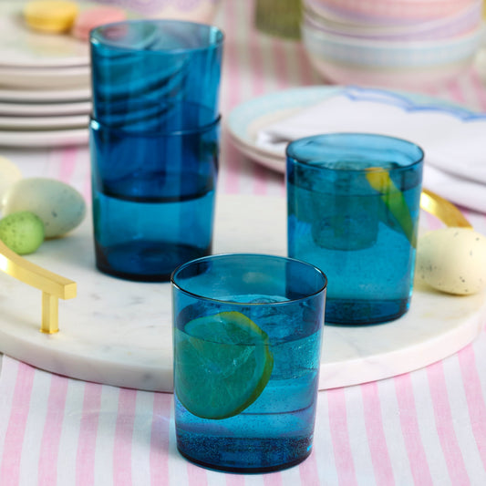 Stackable Blue Tall Glasses, Set of 6