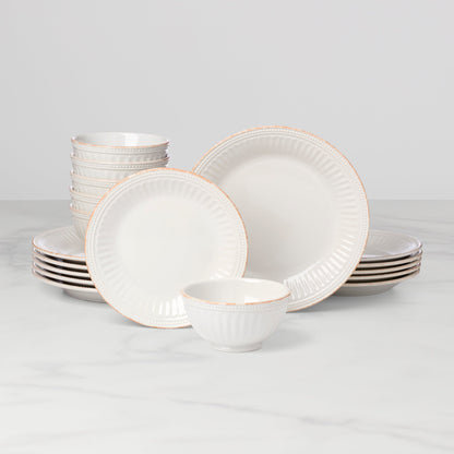 French Perle Groove White 18-Piece Dinnerware Set
