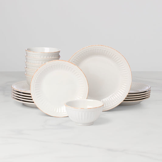 French Perle Groove White 18-Piece Dinnerware Set