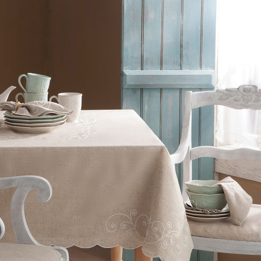 French Perle Linen Embroidered 60x120 Tablecloth