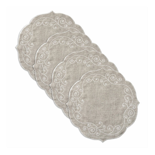 French Perle Linen Embroidered Round Placemats