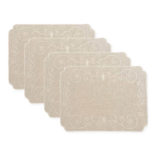 French Perle Linen Embroidered Placemats, Set of 4