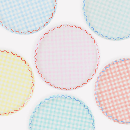 Gingham Reusable Large Plates, Set of 6