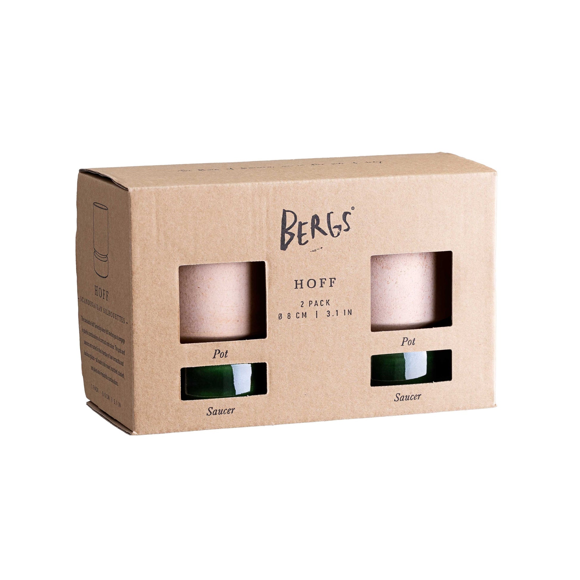 Hoff Raw Rosa & Glazed Emerald Green 8cm Pots, Set of 2