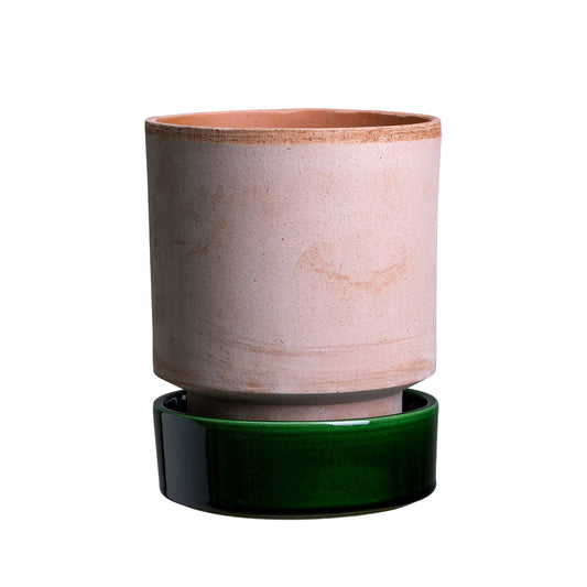 Hoff Raw Rosa & Glazed Emerald Green 8cm Pots, Set of 2