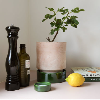 Hoff Raw Rosa & Glazed Emerald Green 8cm Pots, Set of 2